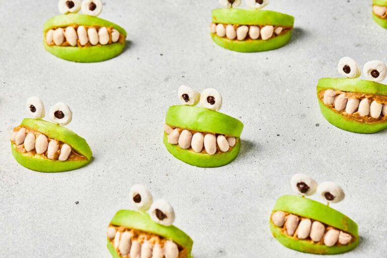 Halloween Monster Mouth Snacks with Apples and Peanuts
