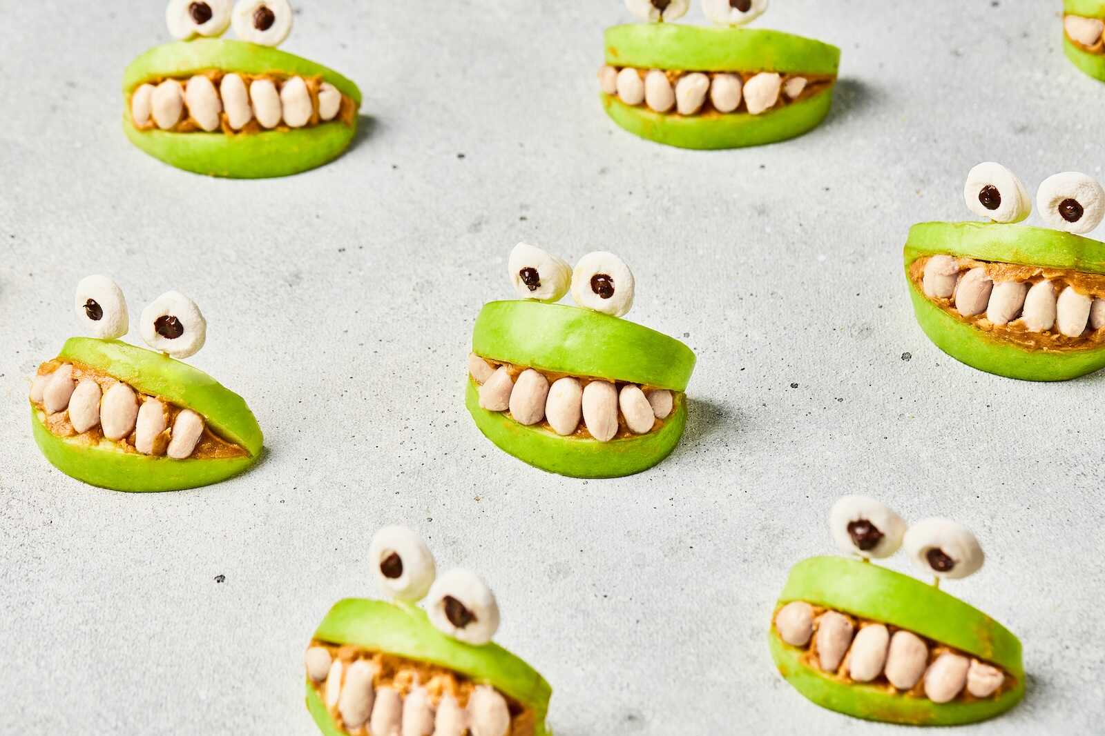 Halloween Monster Mouth Snacks with Apples and Peanuts