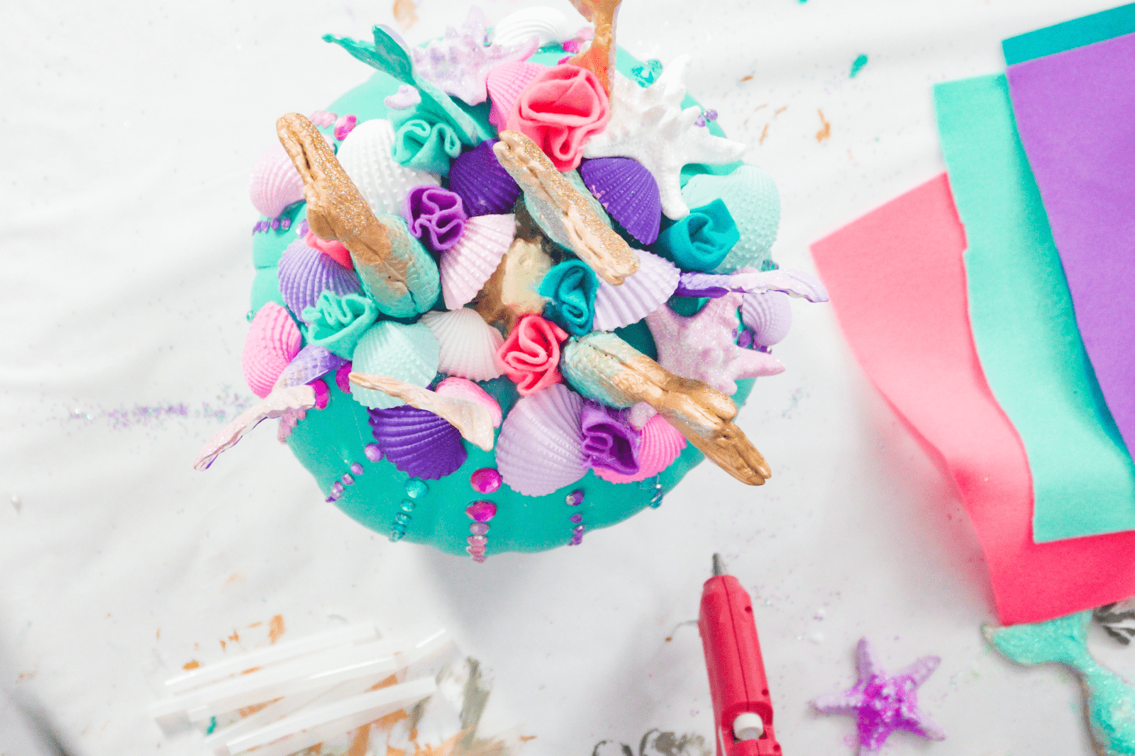 DIY No-Carve Mermaid Pumpkin – A Sparkly Ocean-Inspired Halloween Craft